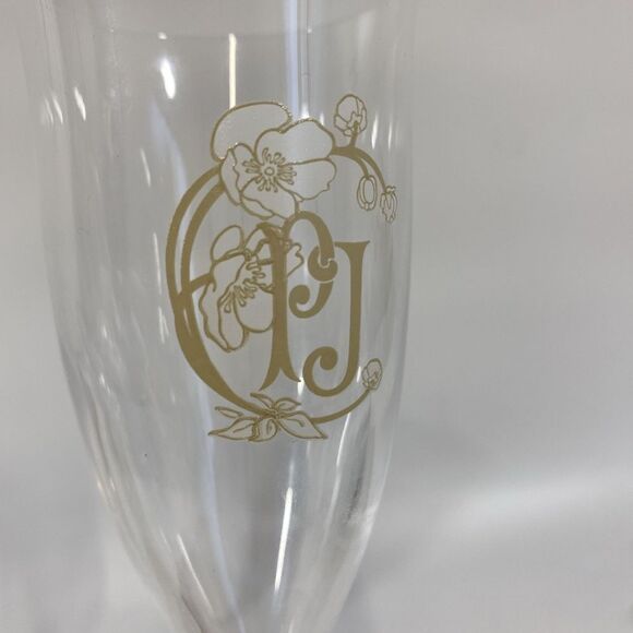 Pair (2) Perrier Jouet Champagne Flutes Glasses Etched Logo - Picture 3 of 7